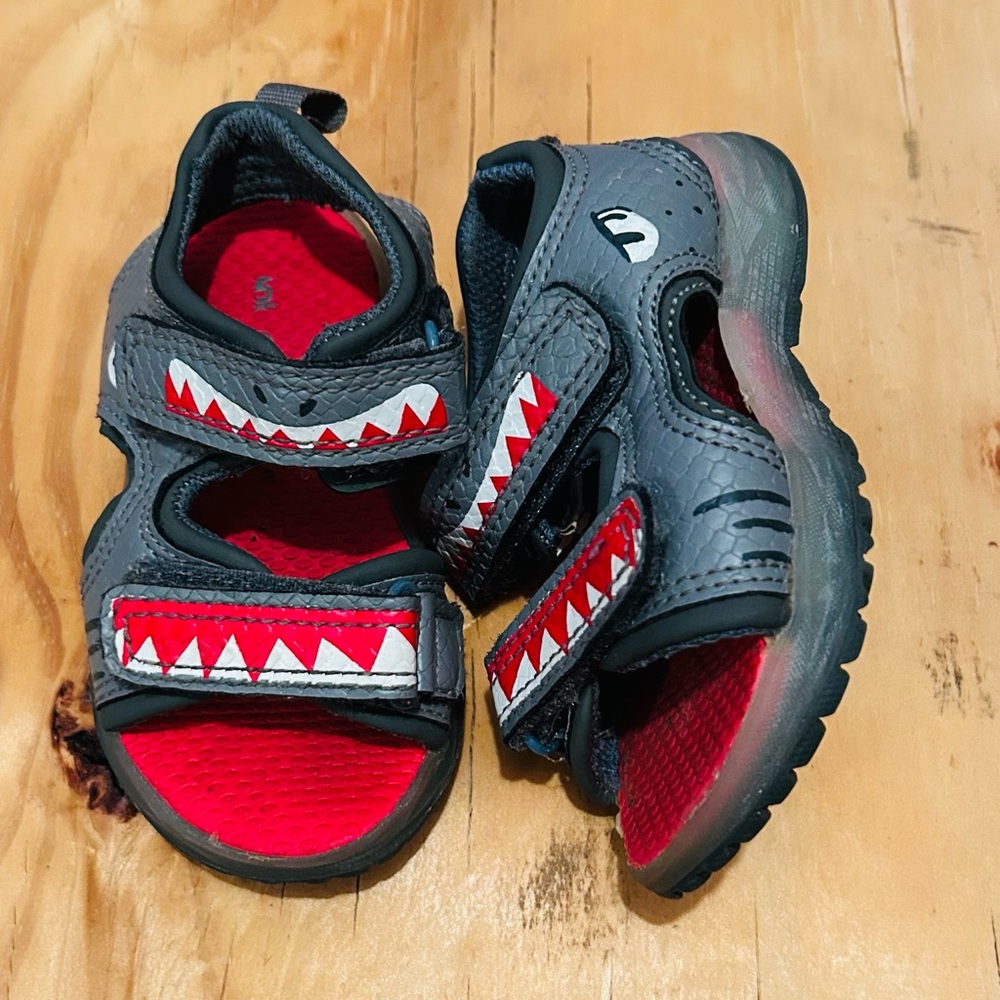 Carter's Shark-Themed Gray and Red Kids Sandals